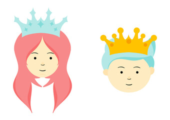 illustration of princess and prince wearing crowns, on a white background
