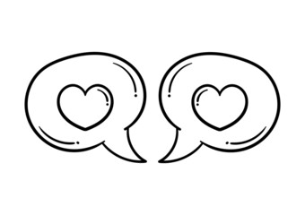 hand drawn chat icon with a heart in the center, on a white background