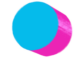 Neon pink futuristic circle cylinder banner text box geometric perspective 3D style hand draw illustration