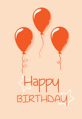 simple happy birthday greeting card with orange balloons