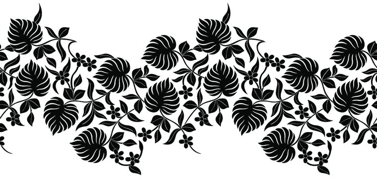 Seamless black and white Hawaiian border design