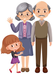 Elderly couple with their niece cartoon character