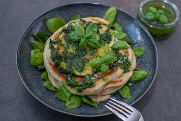 typical flatbread with wild garlic pesto