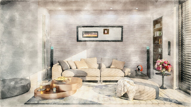Watercolor Painting of a Cute Sunny Apartment