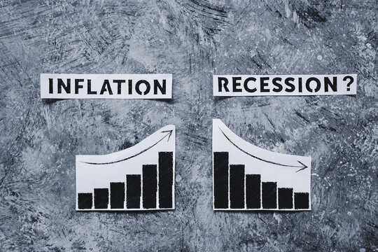 inflation and recession texts and graphs showing prices going up and growth going down