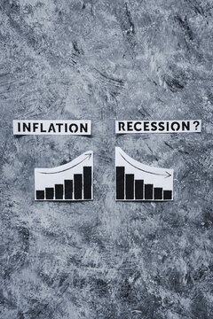 inflation and recession texts and graphs showing prices going up and growth going down