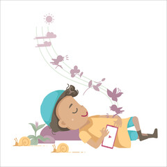 kids  listen cartoon vector