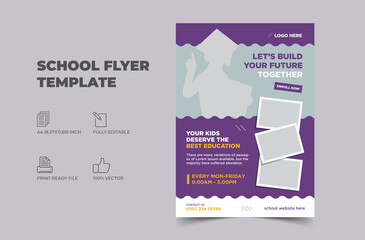 Kids back to school education admission flyer poster layout template, School admission kids education flyer
