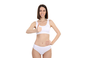 Fototapeta premium Concept of weight loss with thin girl, isolated on white background