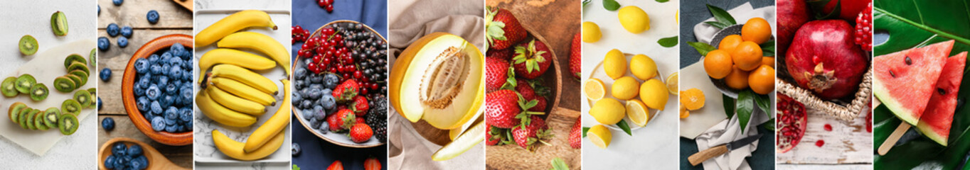 Collage with many juicy fruits and berries © Pixel-Shot