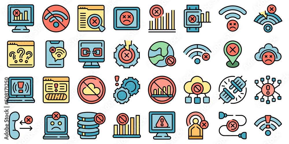 Aufkleber lost connection icons set outline vector. atenna available. signal cell thin line color flat on whit