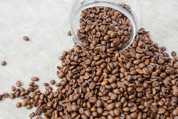 Scattered coffee beans on the table