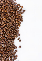 Coffee beans on white background side view