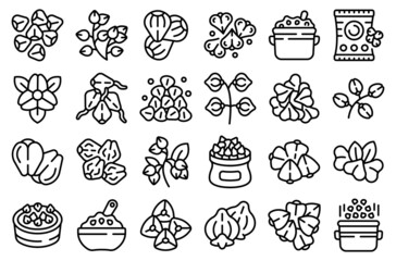 Buckwheat icons set outline vector. Agriculture cereal. Detox diet