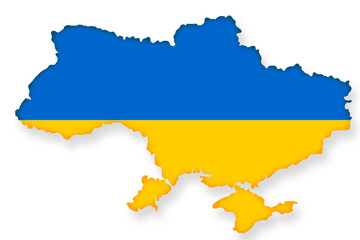 Ukraine map on Ukrainian flag on white background