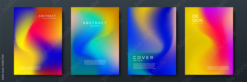 Poster Blurred backgrounds set with modern abstract blurred color gradient patterns. Templates collection for brochures, posters, banners, flyers and cards. Vector illustration.