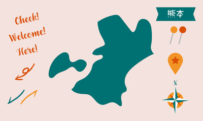 熊本の地図　ピンと矢印