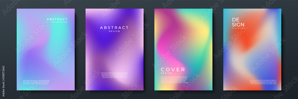 Leinwandbilder Blurred backgrounds set with modern abstract blurred color gradient patterns on white. Smooth templates collection for brochures, posters, banners, flyers and cards. Vector illustration.