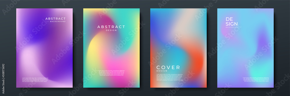 Poster Blurred backgrounds set with modern abstract blurred color gradient patterns on white. Smooth templates collection for brochures, posters, banners, flyers and cards. Vector illustration.