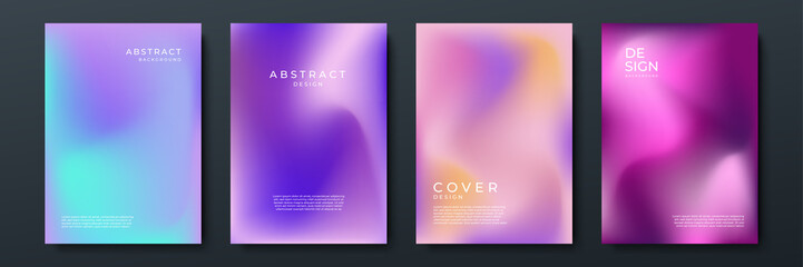 Blurred backgrounds set with modern abstract blurred color gradient patterns on white. Smooth templates collection for brochures, posters, banners, flyers and cards. Vector illustration.