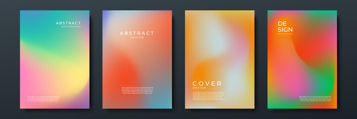 Fototapeta premium Blurred backgrounds set with modern abstract blurred color gradient patterns on white. Smooth templates collection for brochures, posters, banners, flyers and cards. Vector illustration.