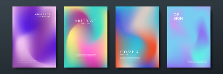 Blurred backgrounds set with modern abstract blurred color gradient patterns on white. Smooth templates collection for brochures, posters, banners, flyers and cards. Vector illustration.