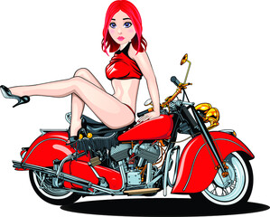 Naklejka na ściany i meble Sexy girl repairing a motorcycle