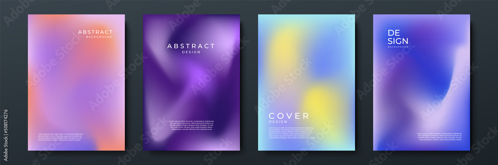 Poster Blurred backgrounds set with modern abstract blurred color gradient patterns on white. Smooth templates collection for brochures, posters, banners, flyers and cards. Vector illustration.
