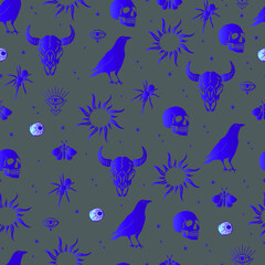 Fototapeta na wymiar halloween vector seamless pattern witchcraft drawing