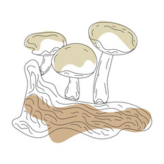 Mushrooms line art. Autumn, forest, and harvest hand drawing. Modern one line graphic draw design illustration