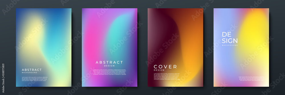 Aufkleber Set of blurred backgrounds with modern abstract blurred color gradient patterns. Templates collection for brochures, posters, banners, flyers and cards. Blue, pink and white. Vector illustration.