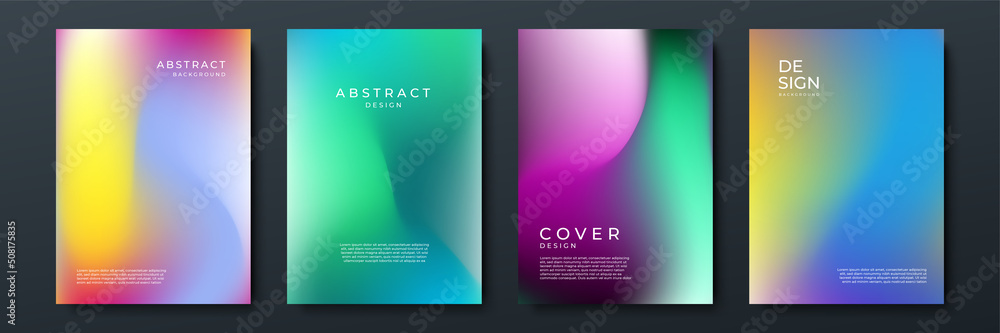 Poster Set of blurred backgrounds with modern abstract blurred color gradient patterns. Templates collection for brochures, posters, banners, flyers and cards. Blue, pink and white. Vector illustration.