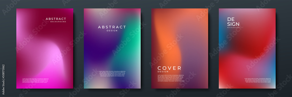 Aufkleber Set of blurred backgrounds with modern abstract blurred color gradient patterns. Templates collection for brochures, posters, banners, flyers and cards. Blue, pink and white. Vector illustration.