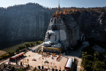 Aerial view of Luang Pho U Thong or Phra Phuttha Pusaya Khiri Sri Suvarnabhumi, Bhutsaya Khiri...