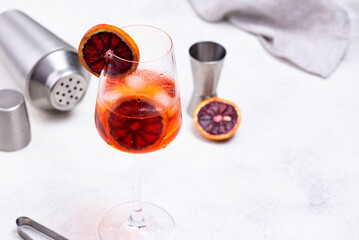 Aperol spritz cocktail with blood orange