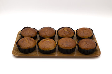 Banana cake in a wooden tray,Include Clipping Path.