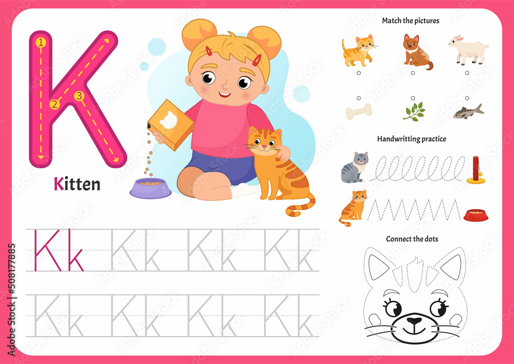 Poster handwriting practice sheet. basic writing. educational game for children. worksheet for learning alp