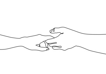 Continuous Line Drawing of Hands Couple Trendy Minimalist Illustration. Love One Line Abstract Concept. Minimalist Contour Hands Banner. Vector EPS 10.