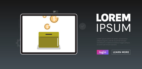 Moneybox and investing fund savings, saving coins, donation concept flat vector illustration.