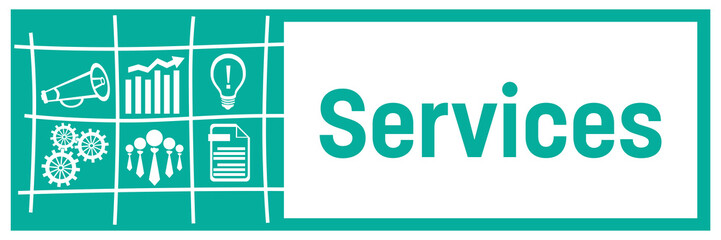 Services Turquoise Business Symbols Grid Left Box Horizontal 