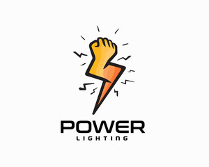 hand power up lightning bolt electricity force illustration logo symbol icon template for the power companies, fight club. Design element. Vector illustration
