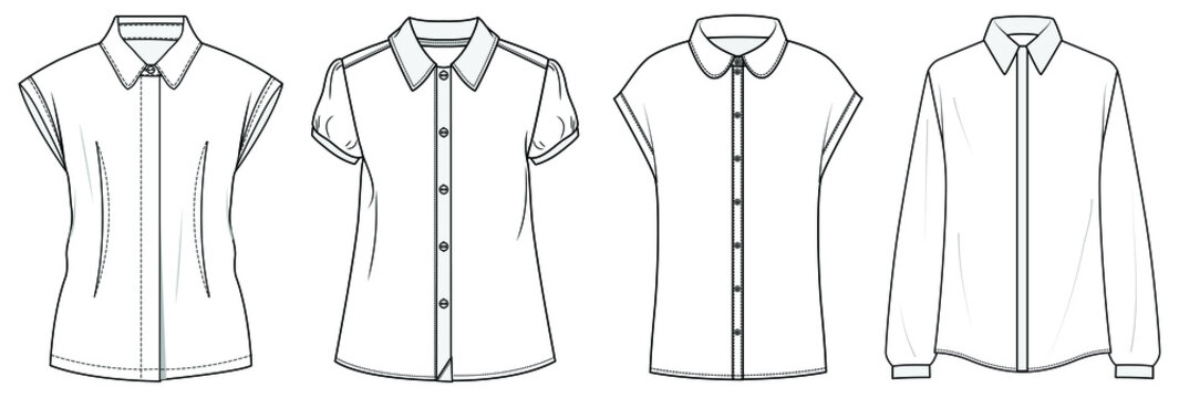flat sketch set of women's shirt blouse vector illustration