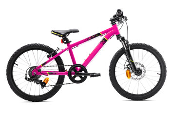 Sport pink mountain bicycle bike isolated on white background.