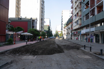 Fototapeta na wymiar Batumi, Georgia - May 29, 2022: road repair on Parnavaz street