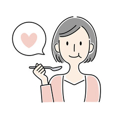 手描き風・笑顔で食事をする女性のベクターイラストセット