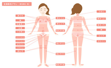 女性 脱毛箇所一覧 全身とVIO