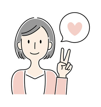 recommend clip art: 手描き風・笑顔でブイサインをする女性のベクターイラスト