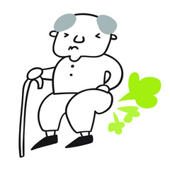 Old man fart. Outline icon. Illustration on white background.