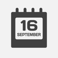 Icon day date 16 September, template calendar page
