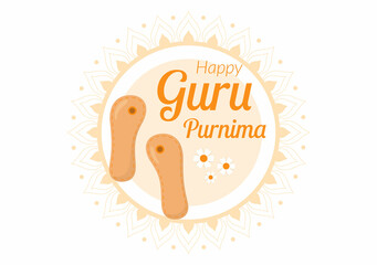 Happy Guru Purnima of Indian Festival to Spiritual and Academic Teachers in Flat Cartoon Flower Background Illustration